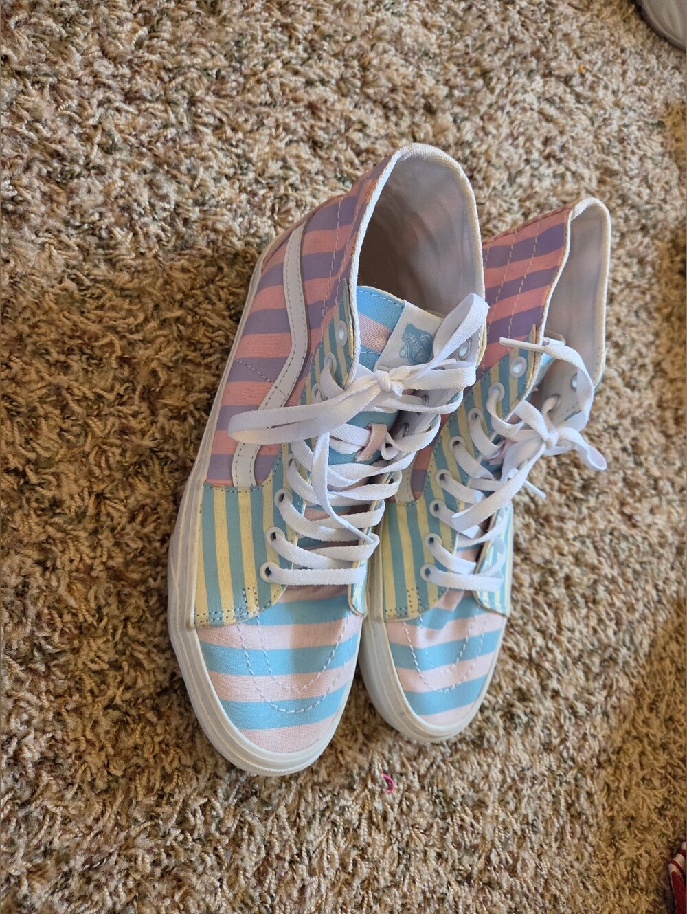 Vans Sk8 Hi Top Multicolor Pastel Striped Sneakers Womens Size 11